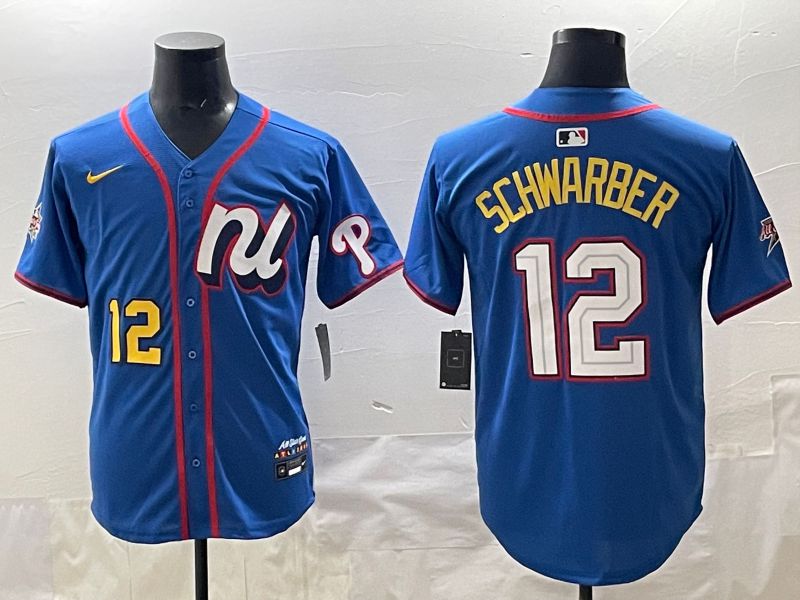 Men 2025 Philadelphia Phillies 12 Schwarber Blue All star Nike MLB Jersey style 06